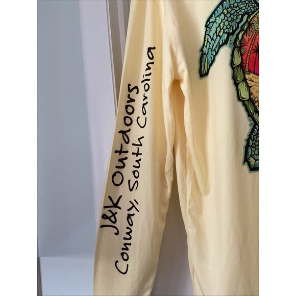 WHAT THE FIN? Shirt Mens Large Yellow UPF 50 Beach Turtle Performance Rashguard - Picture 5 of 9